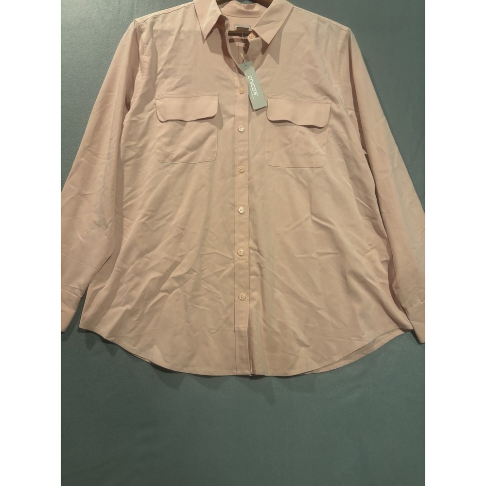 NEW Chicos Easy Shirt Womens Size 2 Lg Bella Pink Button Up Casual Solid